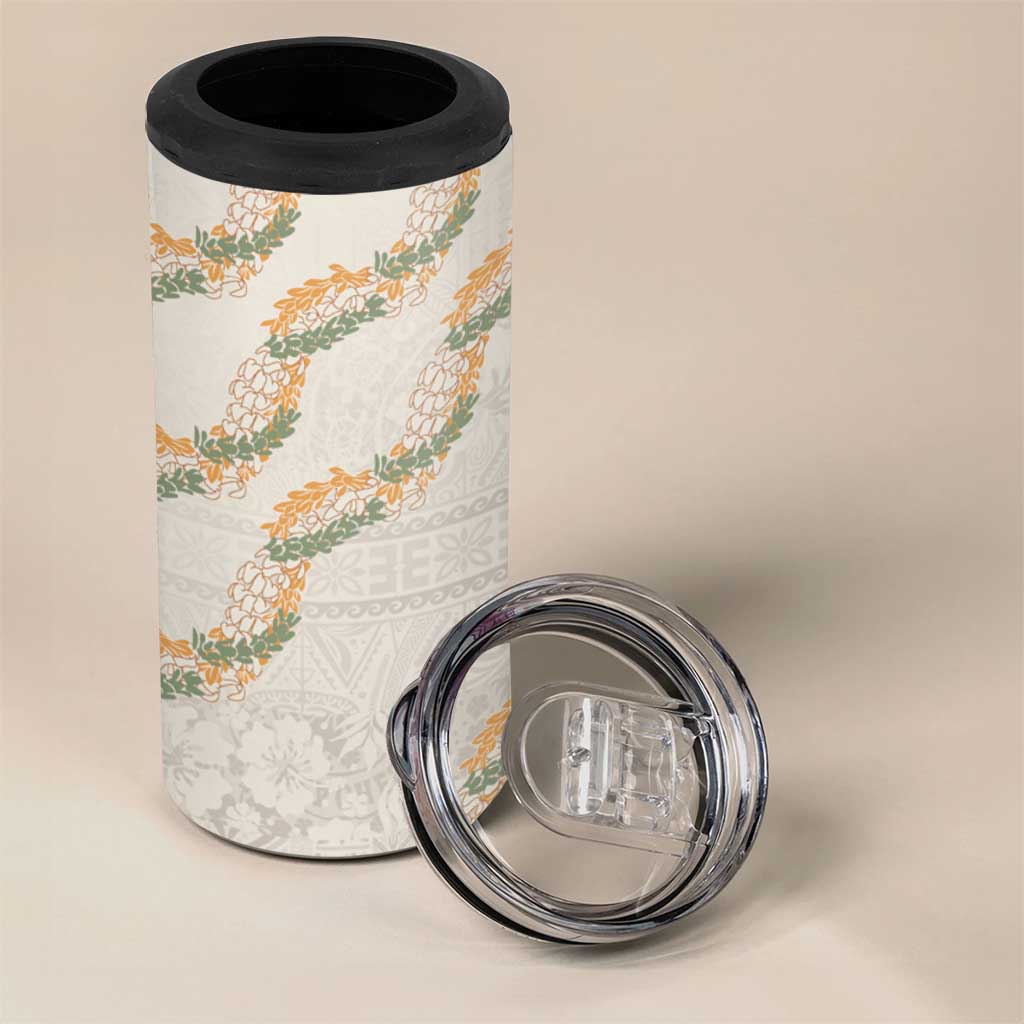 Aloha Pakalana and Puakenikeni Lei 4 in 1 Can Cooler Tumbler Beige Hawaiian Pattern LT9 - Polynesian Pride