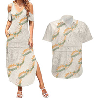 Aloha Pakalana and Puakenikeni Lei Couples Matching Summer Maxi Dress and Hawaiian Shirt Beige Hawaiian Pattern LT9 Beige - Polynesian Pride