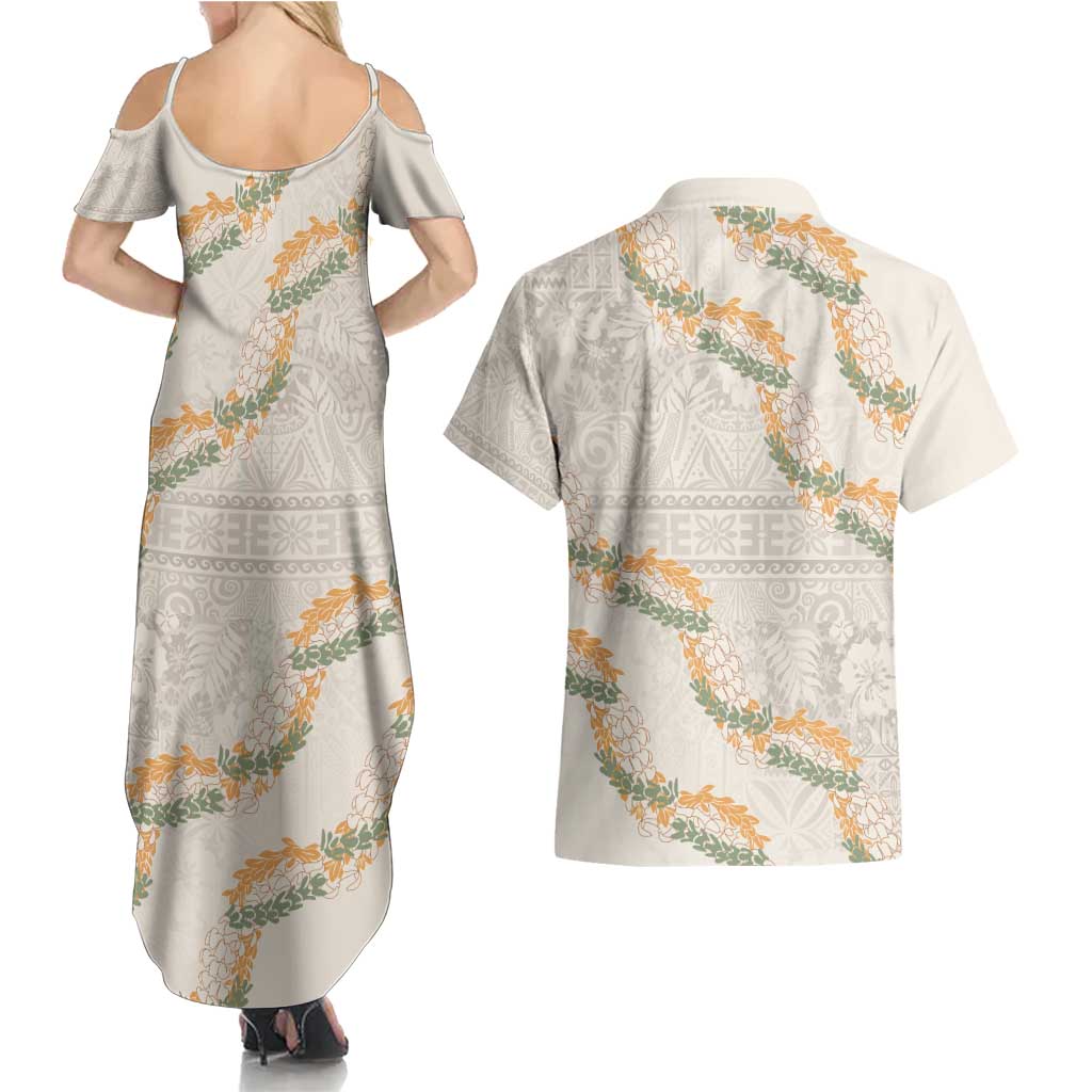 Aloha Pakalana and Puakenikeni Lei Couples Matching Summer Maxi Dress and Hawaiian Shirt Beige Hawaiian Pattern LT9 - Polynesian Pride