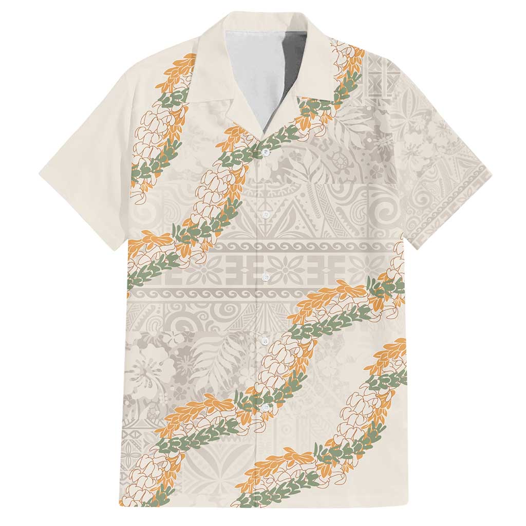 Aloha Pakalana and Puakenikeni Lei Family Matching Long Sleeve Bodycon Dress and Hawaiian Shirt Beige Hawaiian Pattern LT9 Dad's Shirt - Short Sleeve Beige - Polynesian Pride