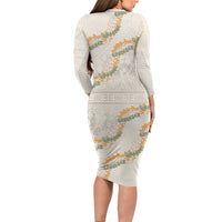Aloha Pakalana and Puakenikeni Lei Family Matching Long Sleeve Bodycon Dress and Hawaiian Shirt Beige Hawaiian Pattern LT9 - Polynesian Pride