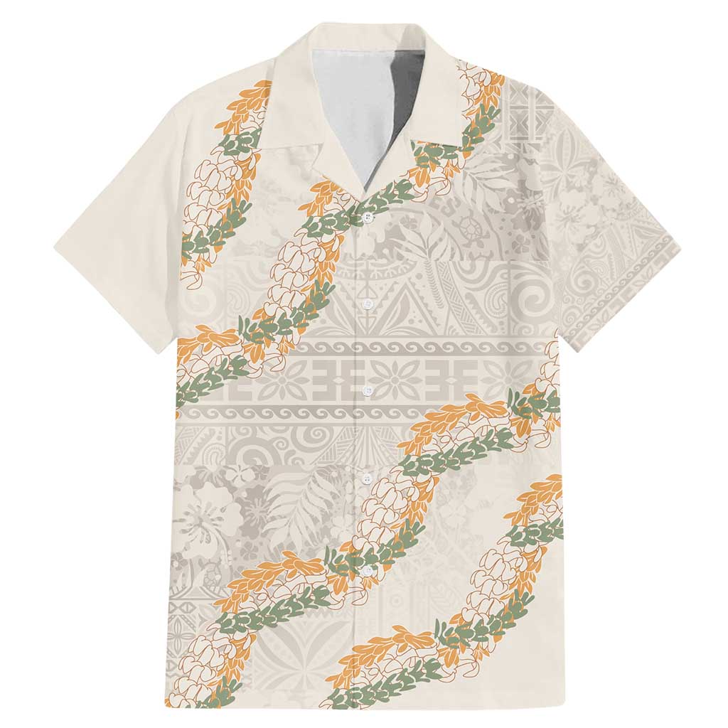 Aloha Pakalana and Puakenikeni Lei Family Matching Mermaid Dress and Hawaiian Shirt Beige Hawaiian Pattern LT9 Dad's Shirt - Short Sleeve Beige - Polynesian Pride