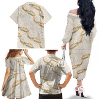 Aloha Pakalana and Puakenikeni Lei Family Matching Off The Shoulder Long Sleeve Dress and Hawaiian Shirt Beige Hawaiian Pattern LT9 - Polynesian Pride