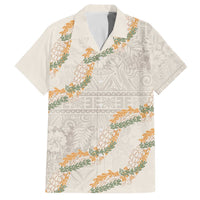 Aloha Pakalana and Puakenikeni Lei Family Matching Off The Shoulder Long Sleeve Dress and Hawaiian Shirt Beige Hawaiian Pattern LT9 Dad's Shirt - Short Sleeve Beige - Polynesian Pride
