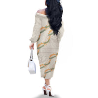 Aloha Pakalana and Puakenikeni Lei Family Matching Off The Shoulder Long Sleeve Dress and Hawaiian Shirt Beige Hawaiian Pattern LT9 - Polynesian Pride