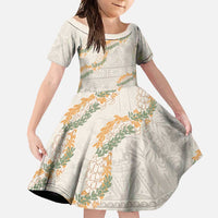Aloha Pakalana and Puakenikeni Lei Family Matching Off Shoulder Maxi Dress and Hawaiian Shirt Beige Hawaiian Pattern LT9 Daughter's Dress Beige - Polynesian Pride