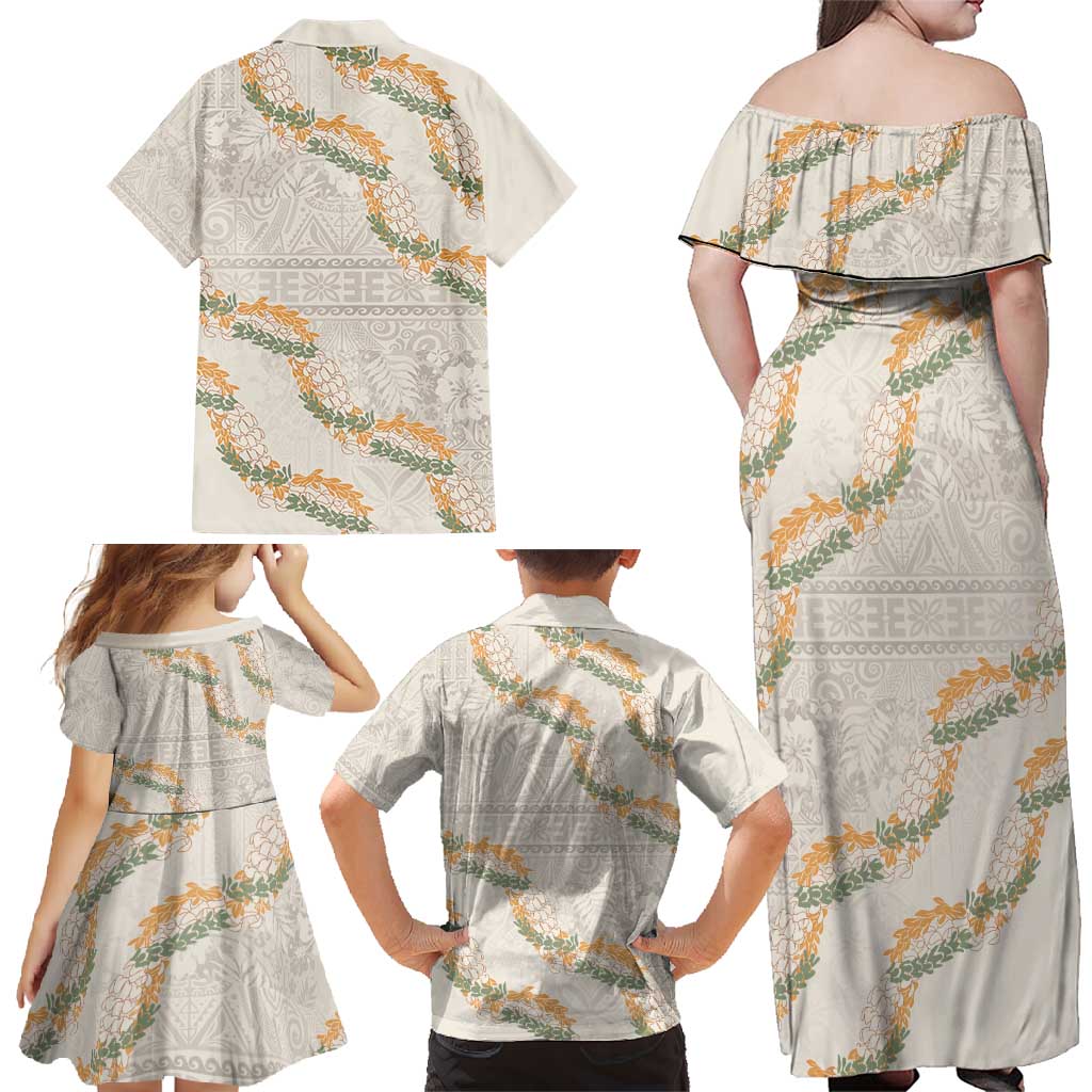 Aloha Pakalana and Puakenikeni Lei Family Matching Off Shoulder Maxi Dress and Hawaiian Shirt Beige Hawaiian Pattern LT9 - Polynesian Pride