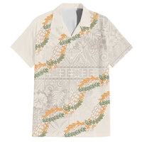 Aloha Pakalana and Puakenikeni Lei Family Matching Off Shoulder Maxi Dress and Hawaiian Shirt Beige Hawaiian Pattern LT9 Dad's Shirt - Short Sleeve Beige - Polynesian Pride