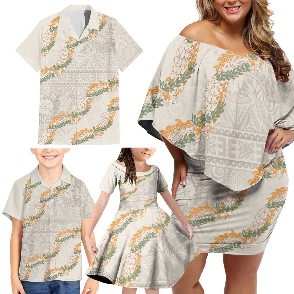 Aloha Pakalana and Puakenikeni Lei Family Matching Off Shoulder Short Dress and Hawaiian Shirt Beige Hawaiian Pattern LT9 - Polynesian Pride