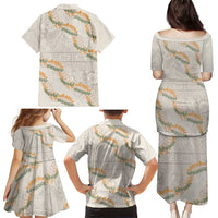 Aloha Pakalana and Puakenikeni Lei Family Matching Puletasi and Hawaiian Shirt Beige Hawaiian Pattern LT9 - Polynesian Pride