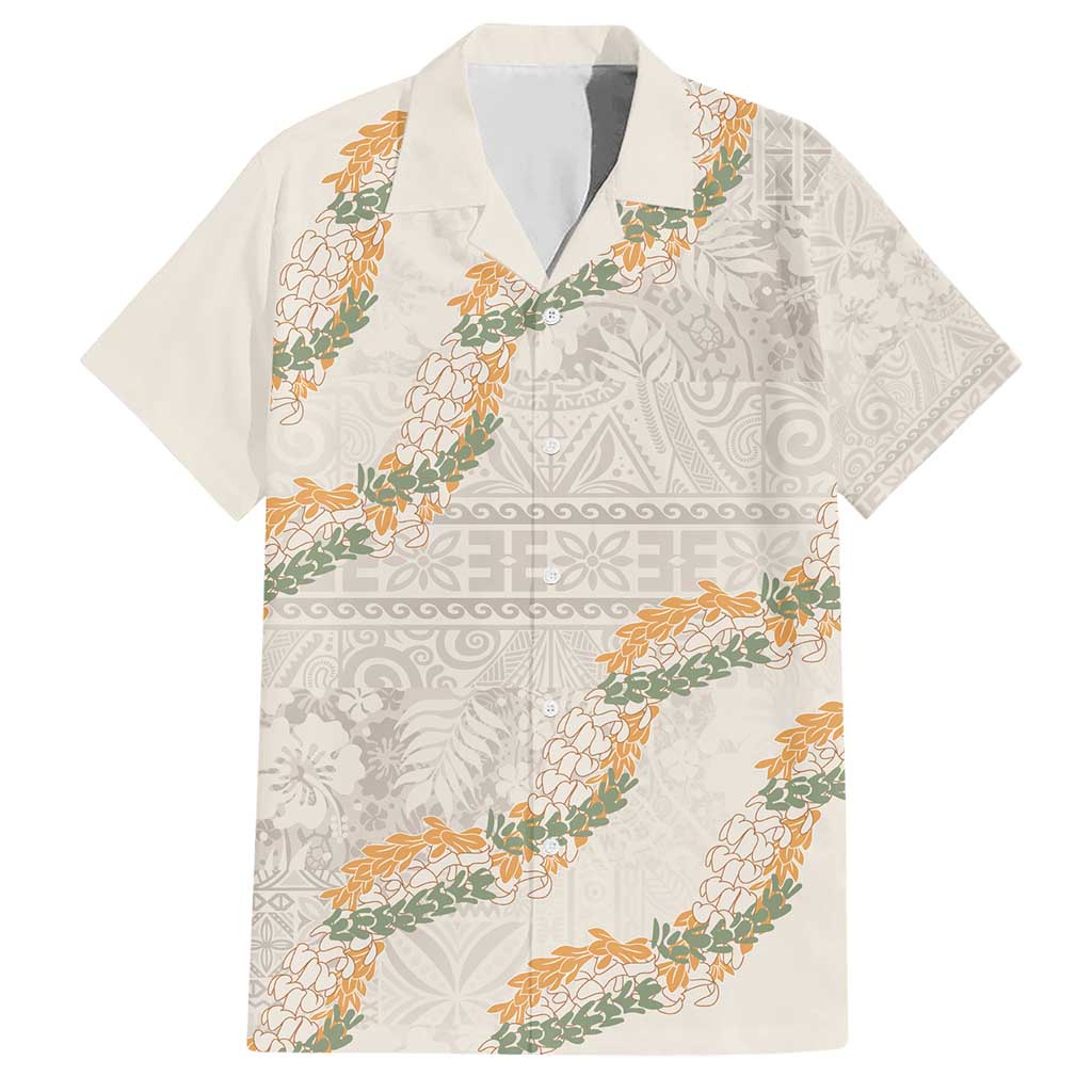 Aloha Pakalana and Puakenikeni Lei Family Matching Short Sleeve Bodycon Dress and Hawaiian Shirt Beige Hawaiian Pattern LT9 Dad's Shirt - Short Sleeve Beige - Polynesian Pride