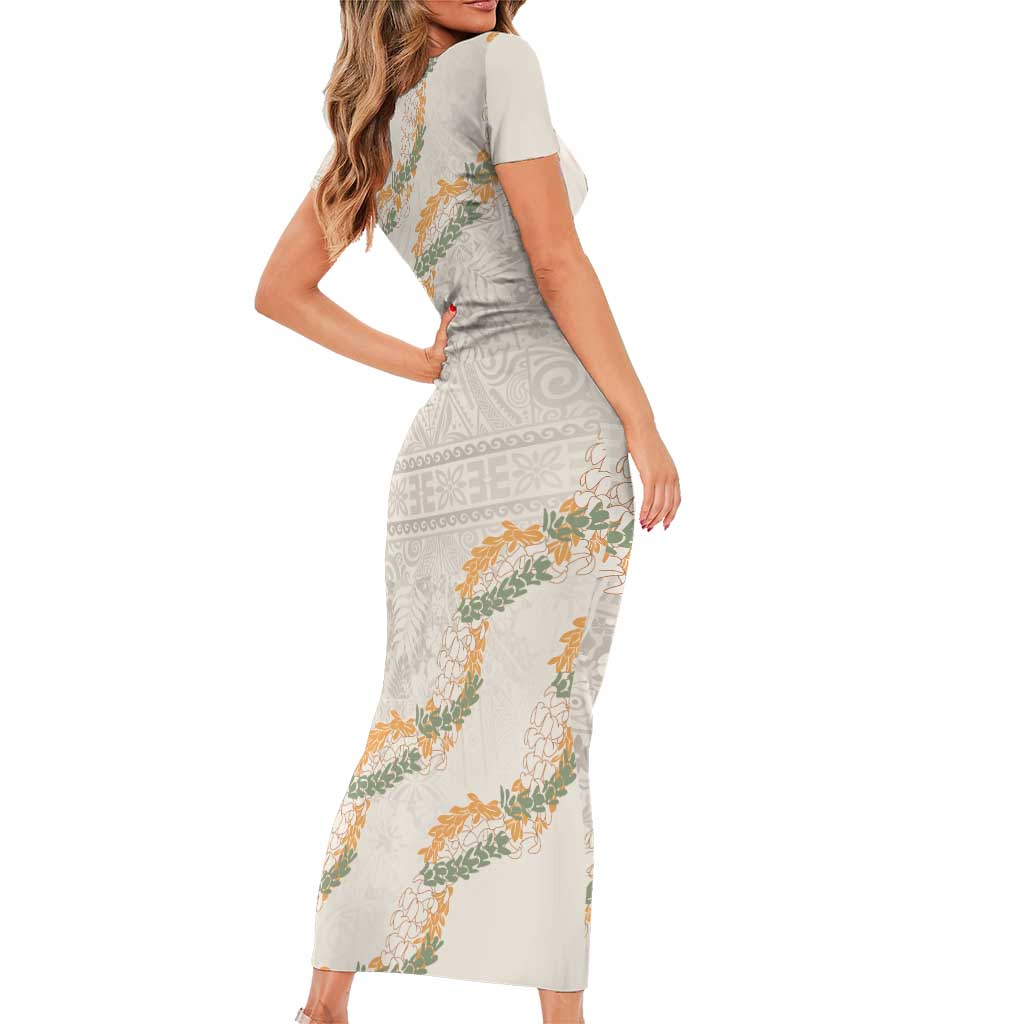 Aloha Pakalana and Puakenikeni Lei Family Matching Short Sleeve Bodycon Dress and Hawaiian Shirt Beige Hawaiian Pattern LT9 - Polynesian Pride