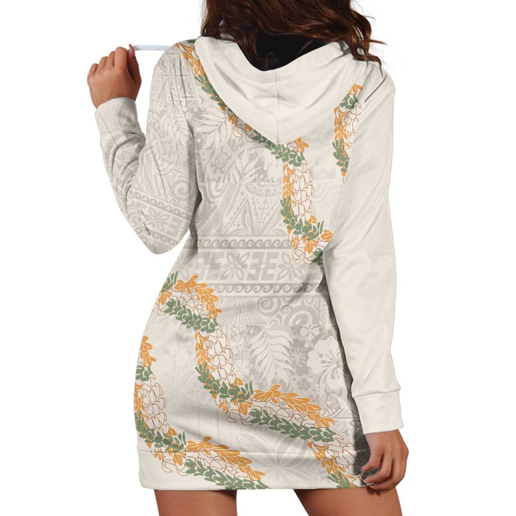 Aloha Pakalana and Puakenikeni Lei Hoodie Dress Beige Hawaiian Pattern LT9 - Polynesian Pride