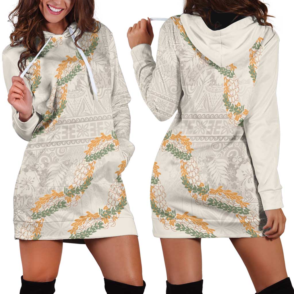 Aloha Pakalana and Puakenikeni Lei Hoodie Dress Beige Hawaiian Pattern LT9 - Polynesian Pride