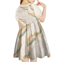 Aloha Pakalana and Puakenikeni Lei Kid Short Sleeve Dress Beige Hawaiian Pattern