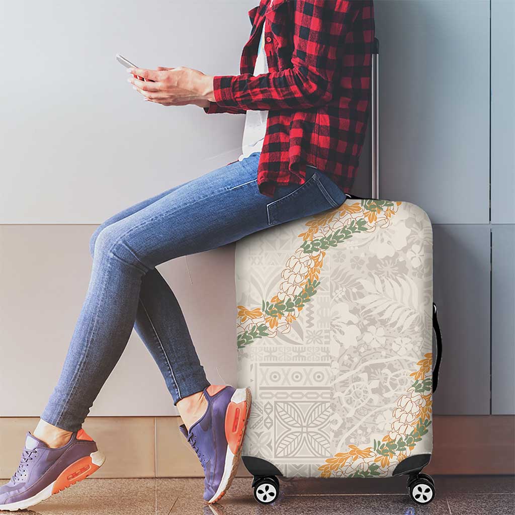 Aloha Pakalana and Puakenikeni Lei Luggage Cover Beige Hawaiian Pattern