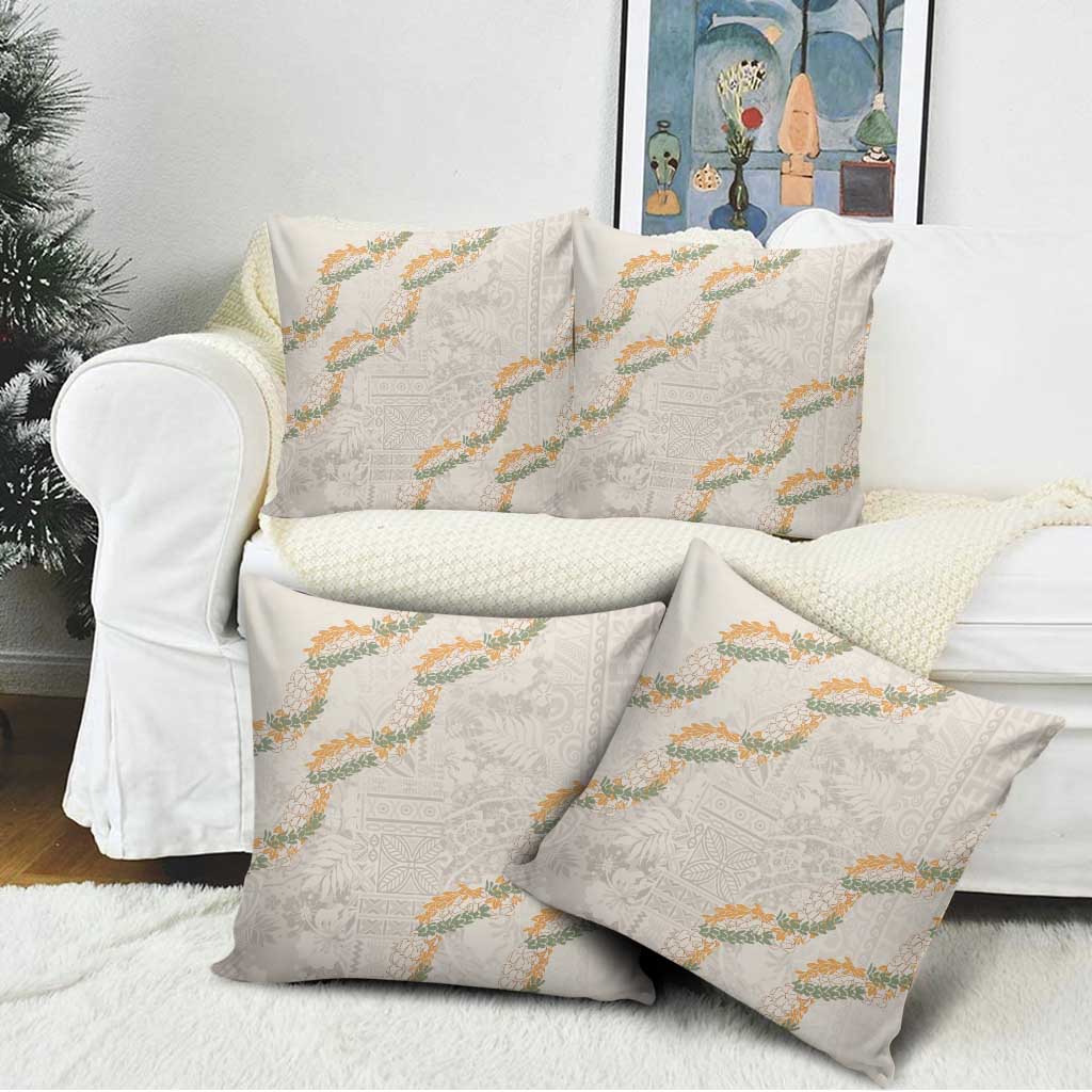 Aloha Pakalana and Puakenikeni Lei Pillow Cover Beige Hawaiian Pattern - Polynesian Pride
