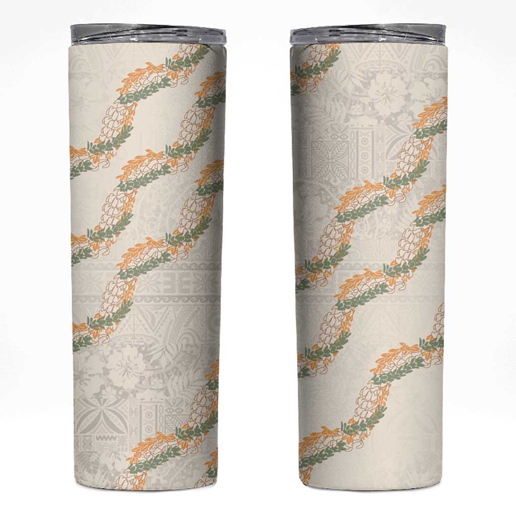 Aloha Pakalana and Puakenikeni Lei Skinny Tumbler Beige Hawaiian Pattern LT9 Beige - Polynesian Pride