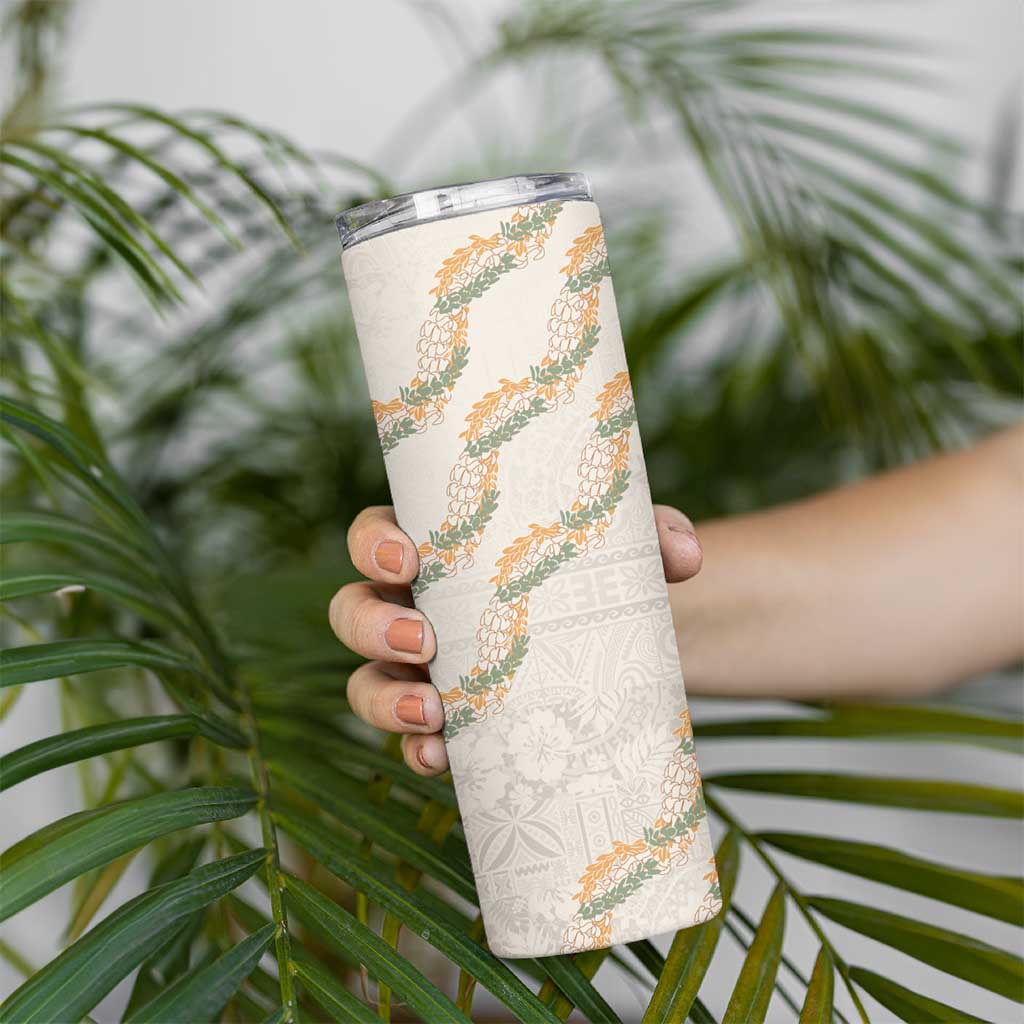 Aloha Pakalana and Puakenikeni Lei Skinny Tumbler Beige Hawaiian Pattern LT9 - Polynesian Pride