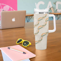 Aloha Pakalana and Puakenikeni Lei Tumbler With Handle Beige Hawaiian Pattern
