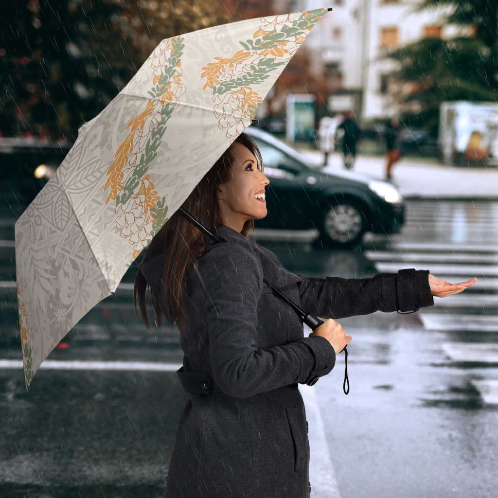 Aloha Pakalana and Puakenikeni Lei Umbrella Beige Hawaiian Pattern - Polynesian Pride