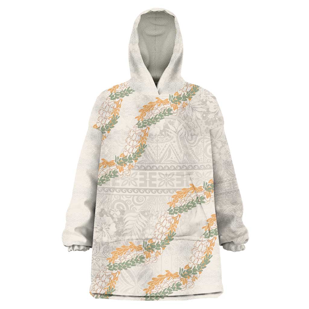 Aloha Pakalana and Puakenikeni Lei Wearable Blanket Hoodie Beige Hawaiian Pattern LT9 One Size Beige - Polynesian Pride