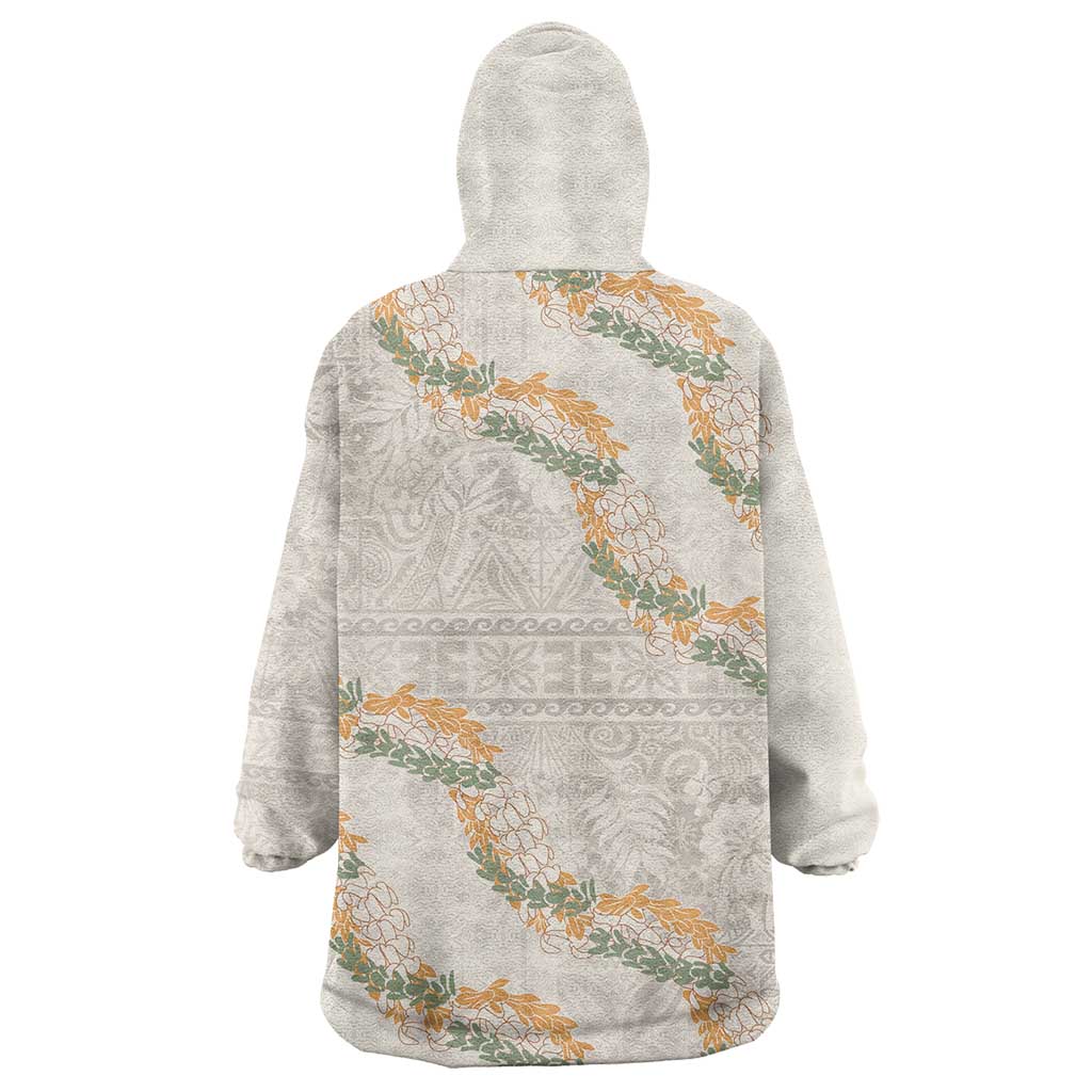 Aloha Pakalana and Puakenikeni Lei Wearable Blanket Hoodie Beige Hawaiian Pattern LT9 - Polynesian Pride