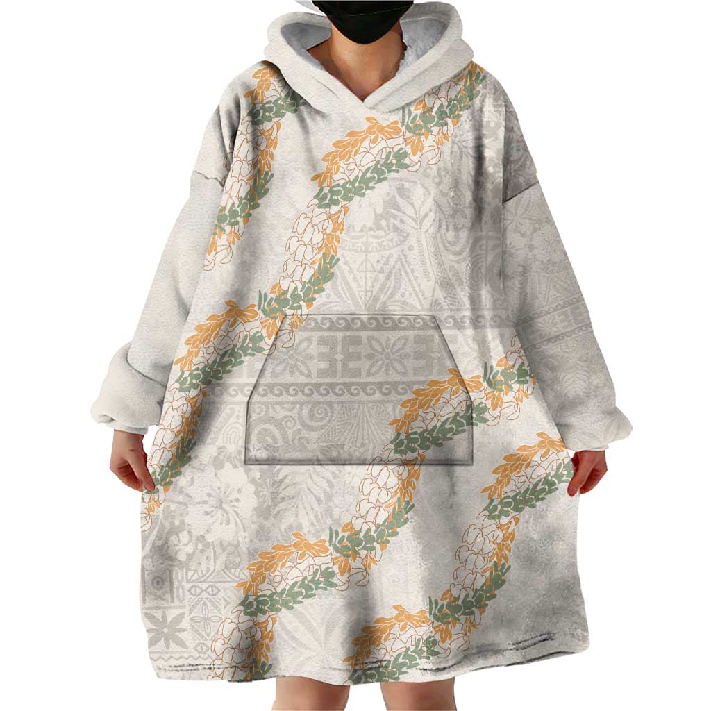 Aloha Pakalana and Puakenikeni Lei Wearable Blanket Hoodie Beige Hawaiian Pattern LT9 - Polynesian Pride