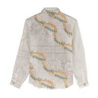 Aloha Pakalana and Puakenikeni Lei Women Casual Shirt Beige Hawaiian Pattern
