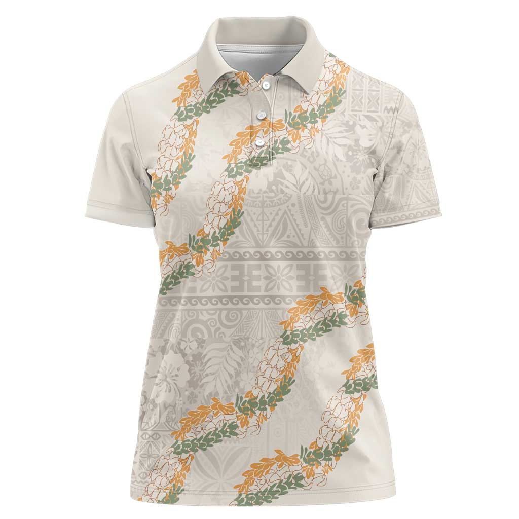 Aloha Pakalana and Puakenikeni Lei Women Polo Shirt Beige Hawaiian Pattern LT9 Female Beige - Polynesian Pride