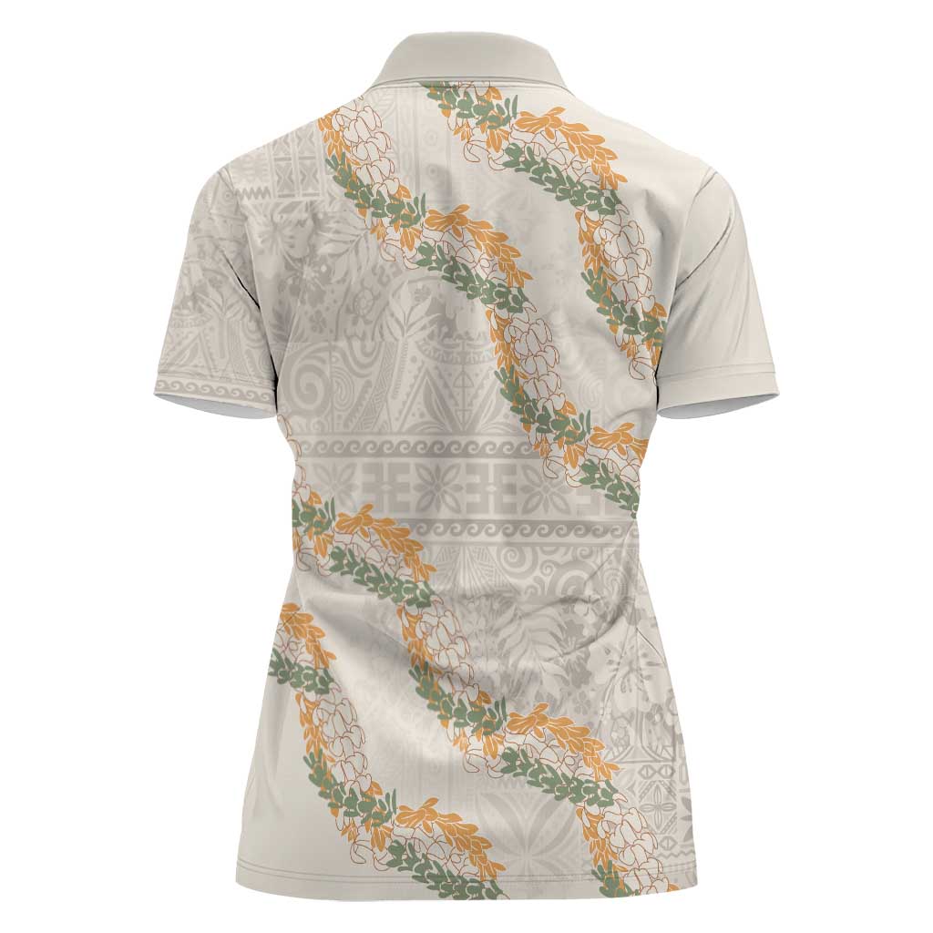 Aloha Pakalana and Puakenikeni Lei Women Polo Shirt Beige Hawaiian Pattern LT9 - Polynesian Pride