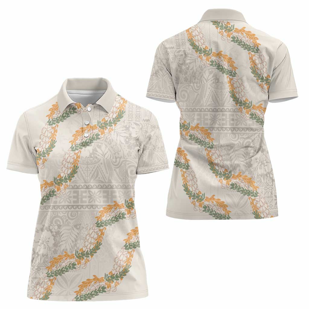 Aloha Pakalana and Puakenikeni Lei Women Polo Shirt Beige Hawaiian Pattern LT9 - Polynesian Pride