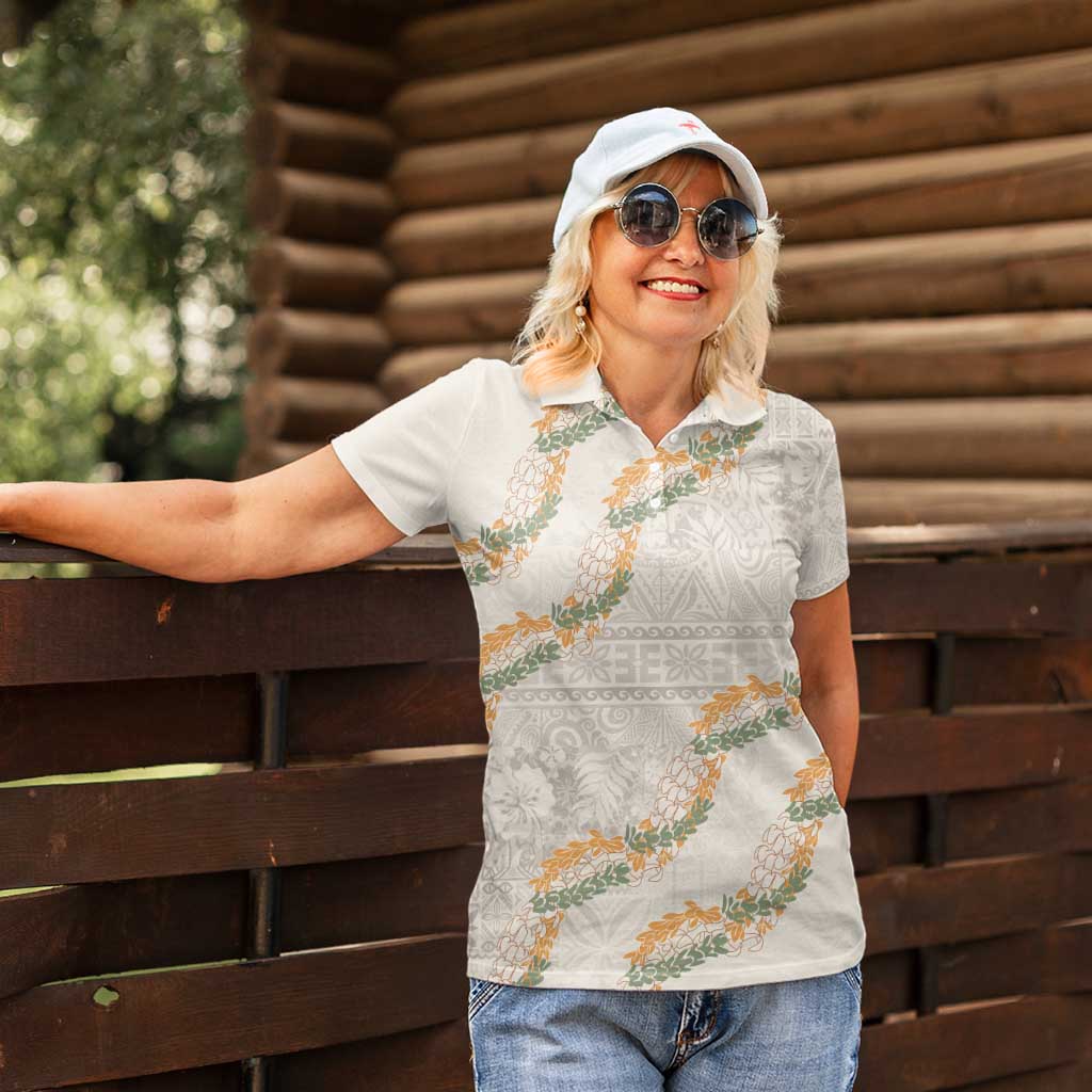 Aloha Pakalana and Puakenikeni Lei Women Polo Shirt Beige Hawaiian Pattern LT9 - Polynesian Pride