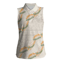 Aloha Pakalana and Puakenikeni Lei Women Sleeveless Polo Shirt Beige Hawaiian Pattern LT9 Female Beige - Polynesian Pride