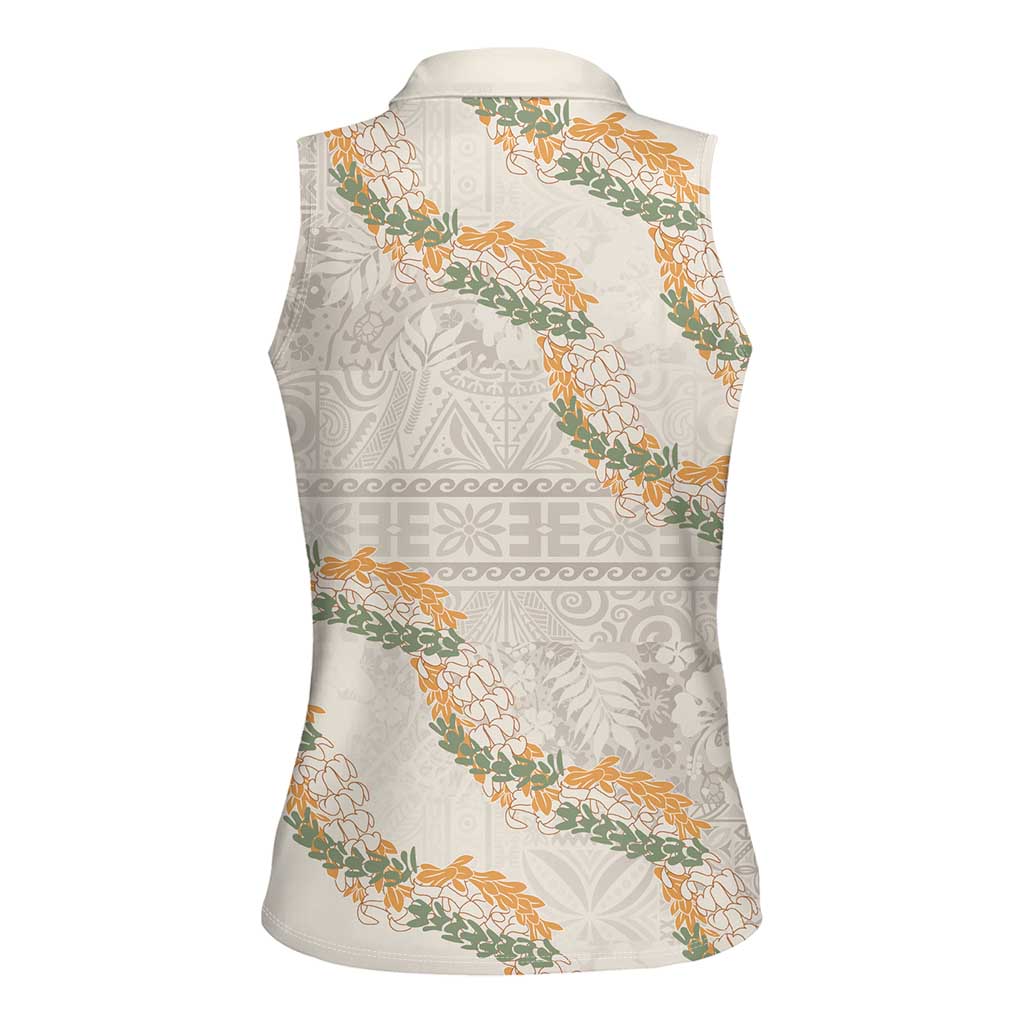 Aloha Pakalana and Puakenikeni Lei Women Sleeveless Polo Shirt Beige Hawaiian Pattern LT9 - Polynesian Pride