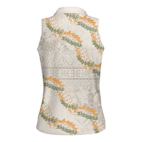Aloha Pakalana and Puakenikeni Lei Women Sleeveless Polo Shirt Beige Hawaiian Pattern LT9 - Polynesian Pride