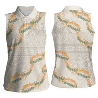 Aloha Pakalana and Puakenikeni Lei Women Sleeveless Polo Shirt Beige Hawaiian Pattern LT9 - Polynesian Pride