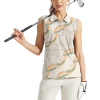 Aloha Pakalana and Puakenikeni Lei Women Sleeveless Polo Shirt Beige Hawaiian Pattern LT9 - Polynesian Pride