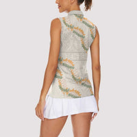 Aloha Pakalana and Puakenikeni Lei Women Sleeveless Polo Shirt Beige Hawaiian Pattern LT9 - Polynesian Pride