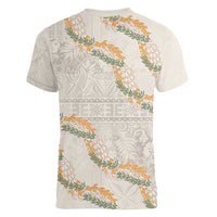 Aloha Pakalana and Puakenikeni Lei Women V-Neck T-Shirt Beige Hawaiian Pattern LT9 - Polynesian Pride