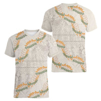 Aloha Pakalana and Puakenikeni Lei Women V-Neck T-Shirt Beige Hawaiian Pattern LT9 - Polynesian Pride