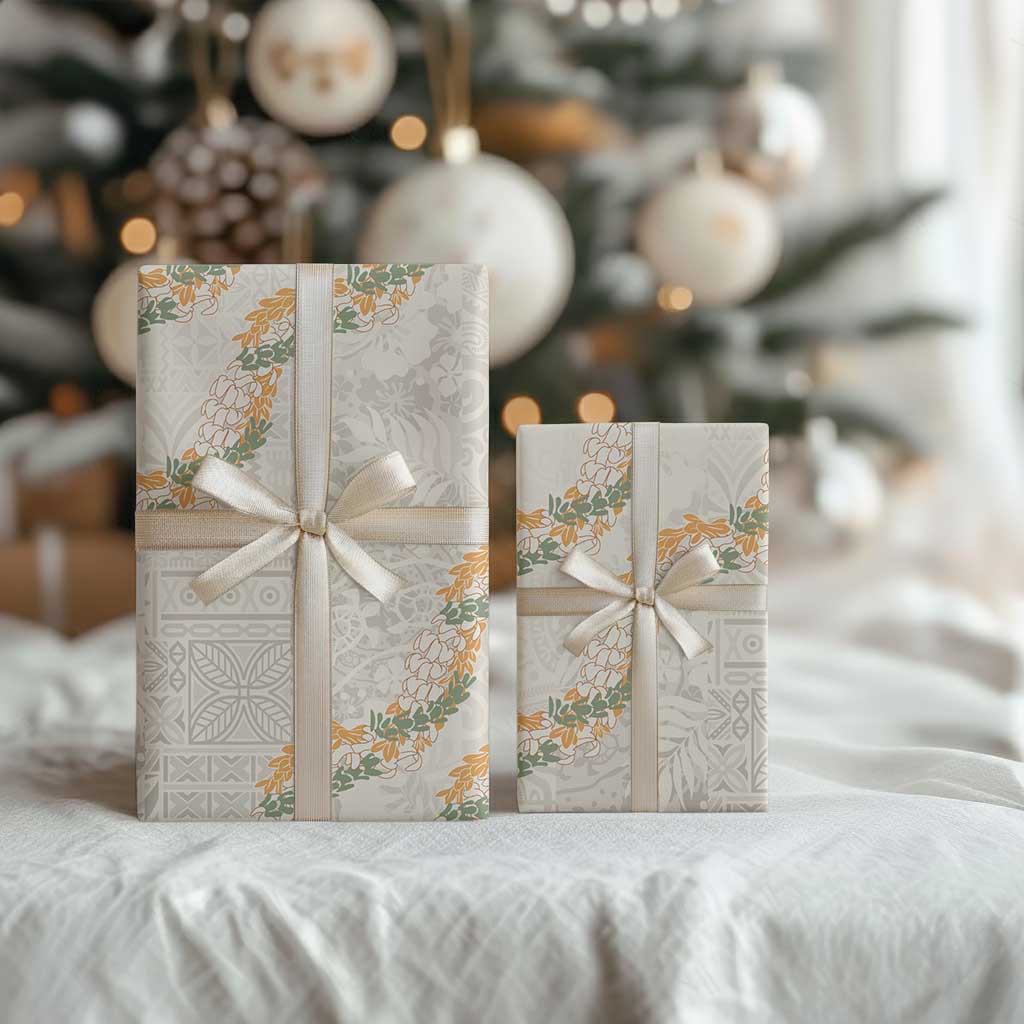 Aloha Pakalana and Puakenikeni Lei Wrapping Paper Beige Hawaiian Pattern - Polynesian Pride