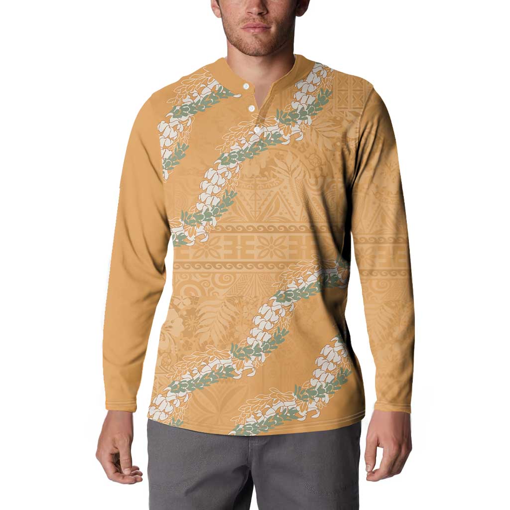 Aloha Pakalana and Puakenikeni Lei Button Sweatshirt Gold Hawaiian Pattern
