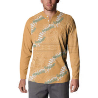 Aloha Pakalana and Puakenikeni Lei Button Sweatshirt Gold Hawaiian Pattern