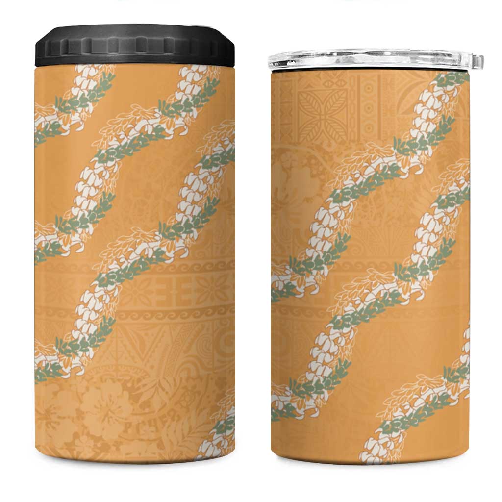 Aloha Pakalana and Puakenikeni Lei 4 in 1 Can Cooler Tumbler Gold Hawaiian Pattern LT9 One Size: 16 oz Gold - Polynesian Pride