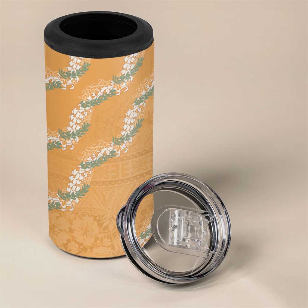 Aloha Pakalana and Puakenikeni Lei 4 in 1 Can Cooler Tumbler Gold Hawaiian Pattern LT9 - Polynesian Pride