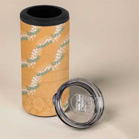 Aloha Pakalana and Puakenikeni Lei 4 in 1 Can Cooler Tumbler Gold Hawaiian Pattern LT9 - Polynesian Pride