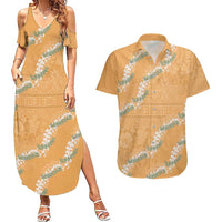 Aloha Pakalana and Puakenikeni Lei Couples Matching Summer Maxi Dress and Hawaiian Shirt Gold Hawaiian Pattern LT9 Gold - Polynesian Pride