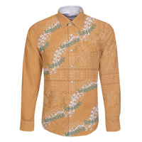Aloha Pakalana and Puakenikeni Lei Family Matching Long Sleeve Bodycon Dress and Hawaiian Shirt Gold Hawaiian Pattern LT9 Dad's Shirt - Long Sleeve Gold - Polynesian Pride