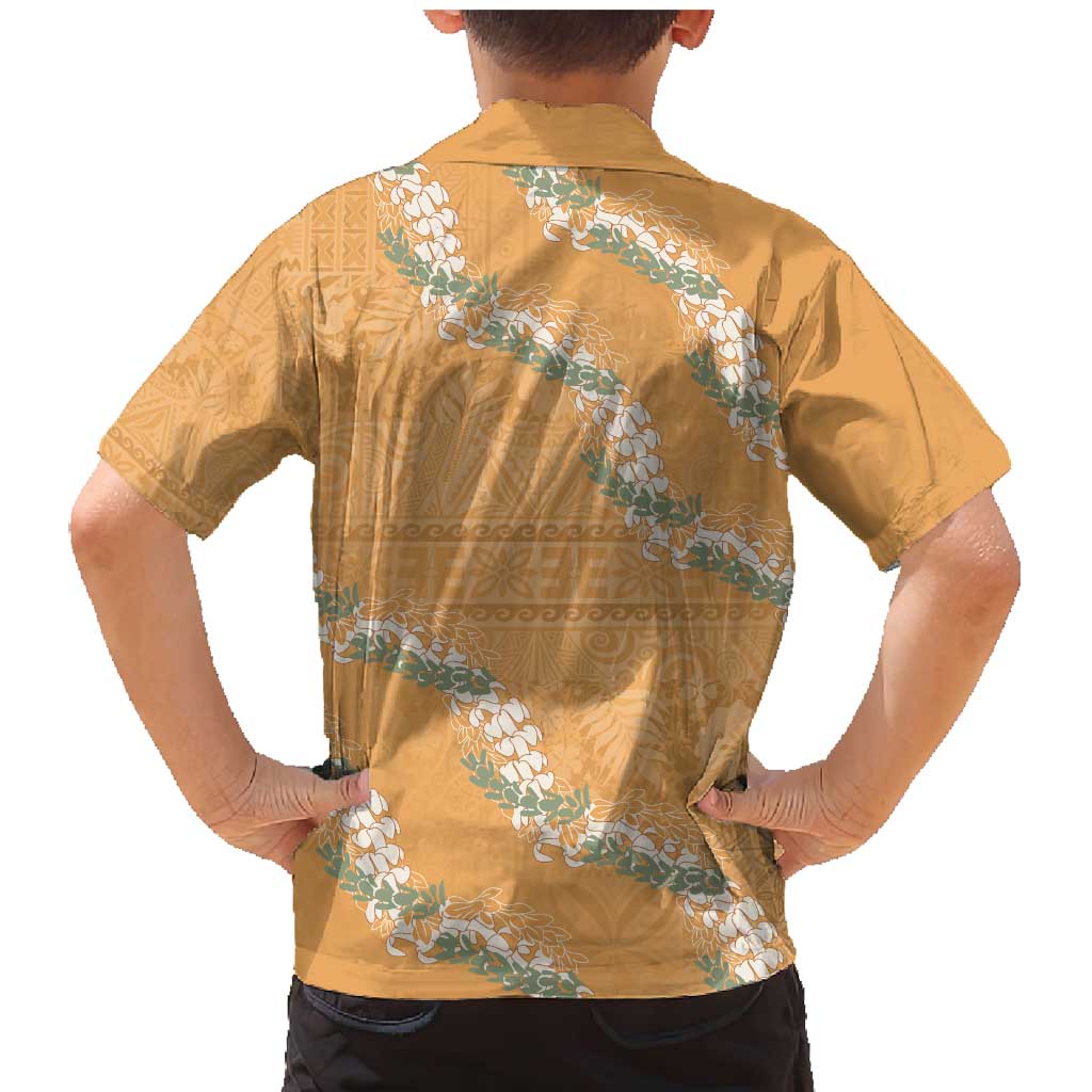 Aloha Pakalana and Puakenikeni Lei Family Matching Mermaid Dress and Hawaiian Shirt Gold Hawaiian Pattern LT9 - Polynesian Pride